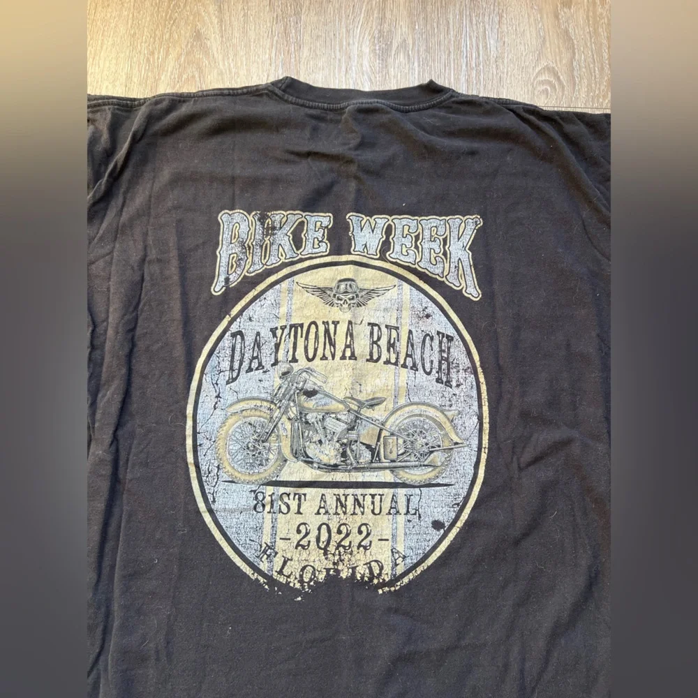 Daytona Beach Bike Week 2022 Vintage Motorcycle Graphic Tee Black XXL Cotton - Picture 7 of 10